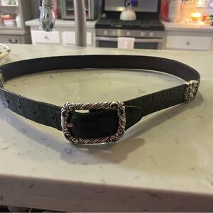 Brighton Croc-Embossed Black Belt with Silver Accents